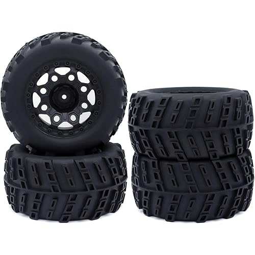 Surpass Hobby Tires and Wheel Rim 12mm Hex for 1/10 Scale Monster Truck HPI HSP Savage XS TM Flux ARRMA Racing Successor HNR H9801 Mars 2.8inch,Set of 4