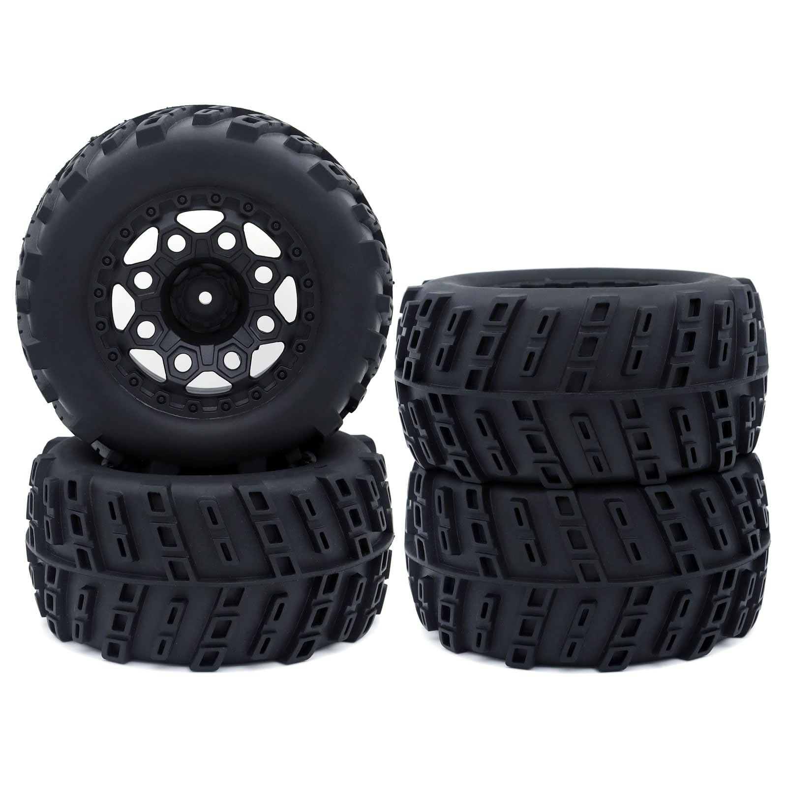 Surpass Hobby USA 1/10 Scale Monster Truck Tires and Wheel Rim 12mm Hex for HPI HSP Savage XS TM Flux ARRMA 1/10 Gorgon KDM.Racing Successor HNR H9801 Mars 2.8inch,Set of 4
