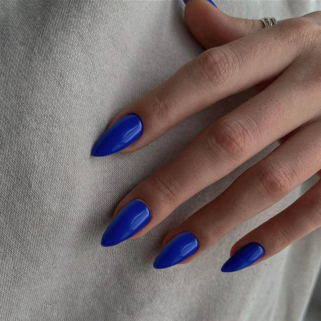 KQueenest Soft Gel Press on Nails Almond Medium, Royal Blue False Nails Almond - Image 2