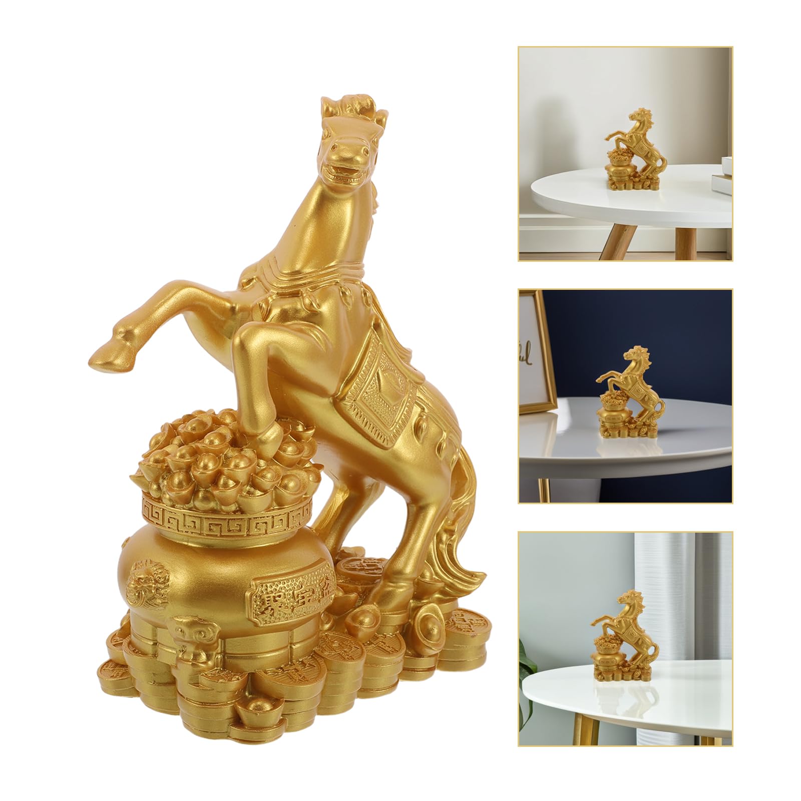 Toyvian Pferdefigur aus Kunstharz, Goldene Stehfigur zum Jahr des Pferdes