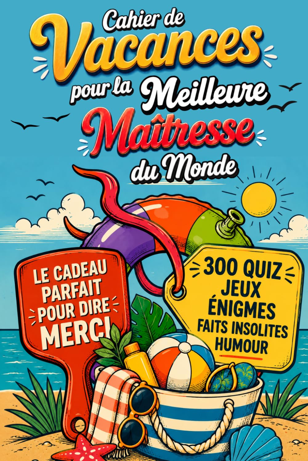 Cahier de Vacances pour la Meilleure Maîtresse du Monde: Cadeau de fin d'année à offrir pour dire merci — 300 quiz, jeux, énigmes « niveau prof », coloriages et pages souvenir à personnaliser