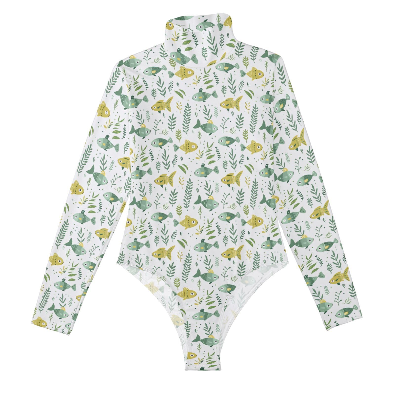 Body de manga larga para mujer estampado cuello alto ropa interior elástica Greens 8
