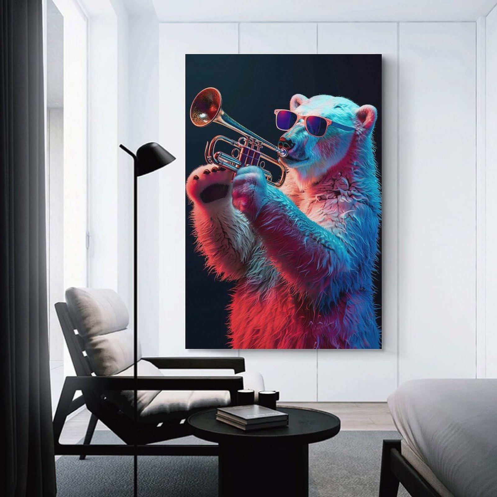 Junmoney Polar Bear Trumpet Wall Art Print 20x30inch(50x75cm), for Hallway, Entryway Or Landing, Wall Decor to Refresh Empty Corners, for Cosy Room Updates