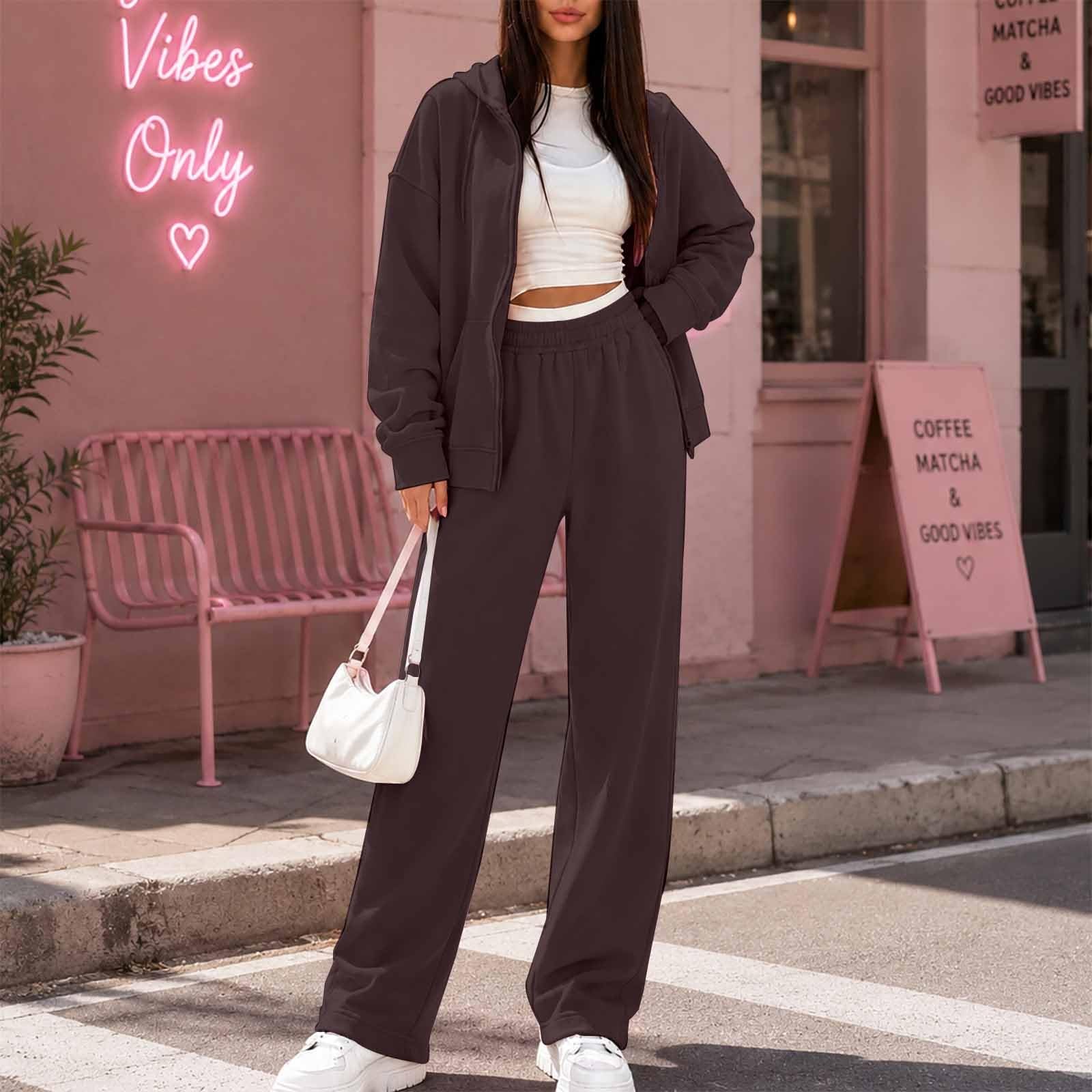 Tuta Donna Sportiva Ginnastica Felpa con Zip e Cappuccio Pantaloni