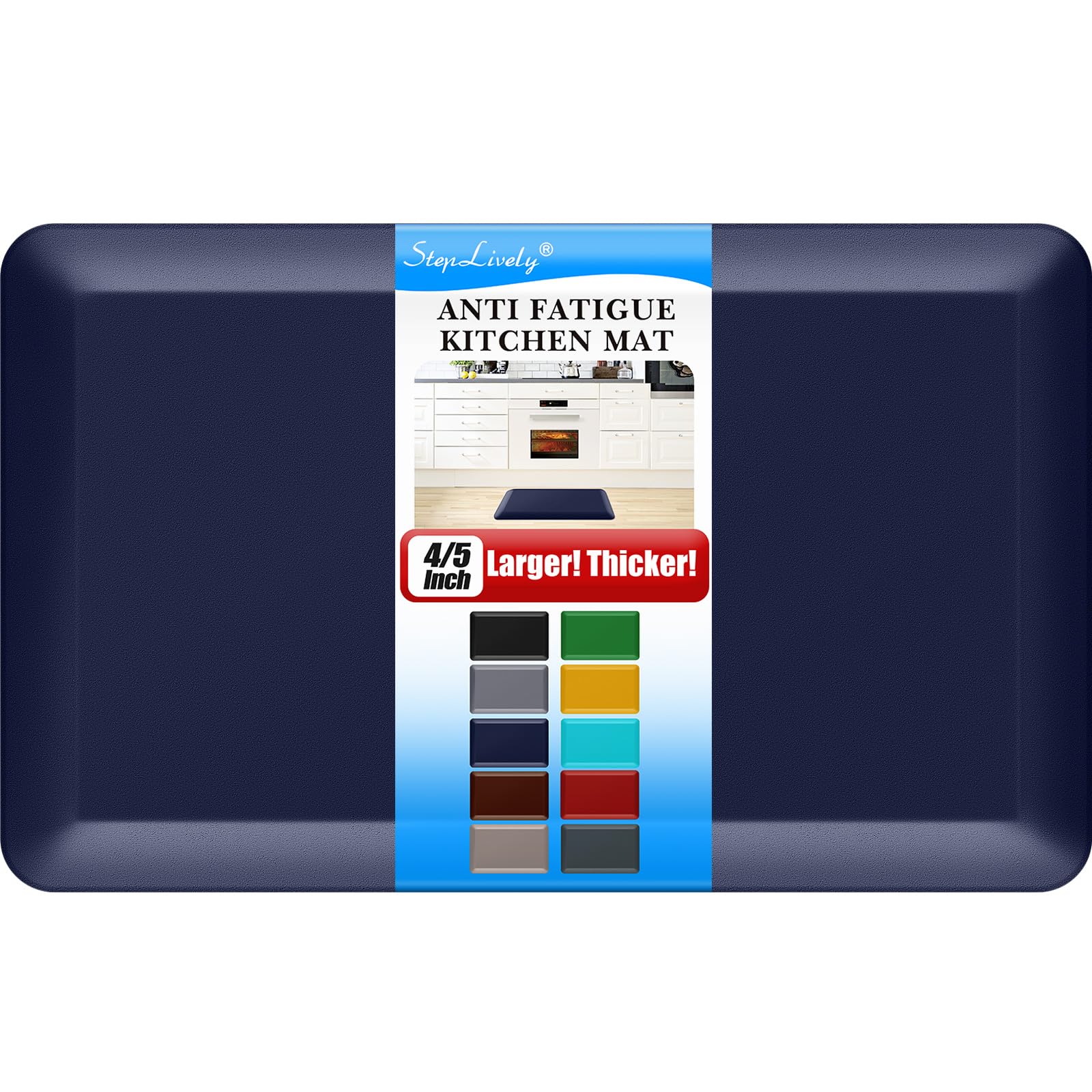 4/5 Inch Thick Kitchen Mat - Cushioned Anti Fatigue Mats for Kitchen Floor - Easy to Clean, Waterproof, Non-Slip Kitchen Rug for Sink, Office, Kitchen