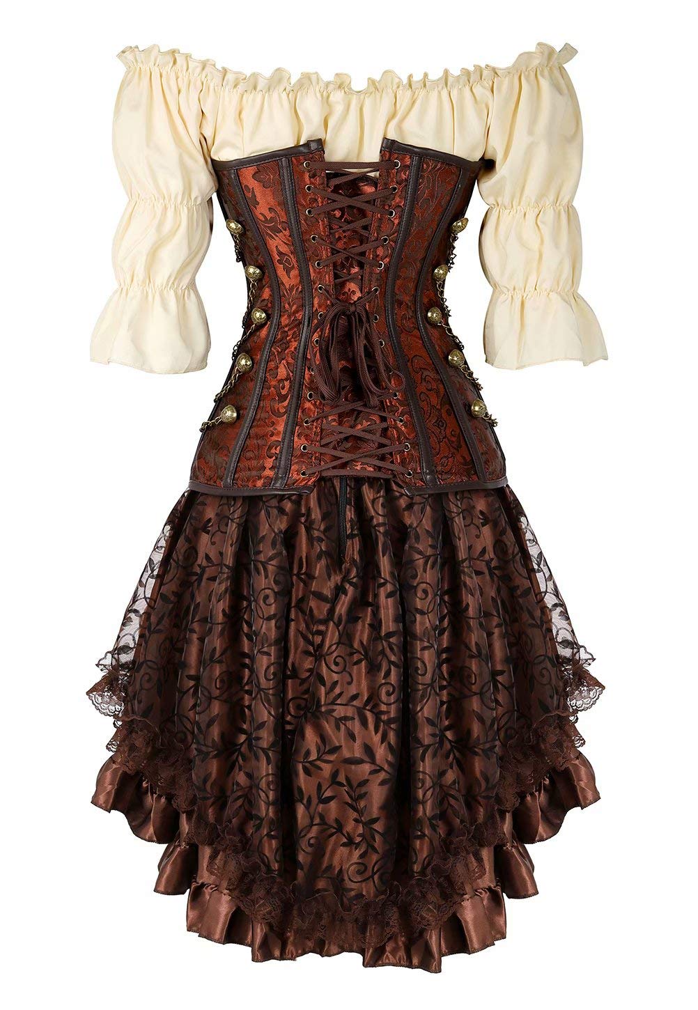 Josamogre Steampunk Korsett Unterbrust Kleid Corsage Corsagenkleid korsettkleid Damen Korsage sexy top Set Gothic Pirat Frauen