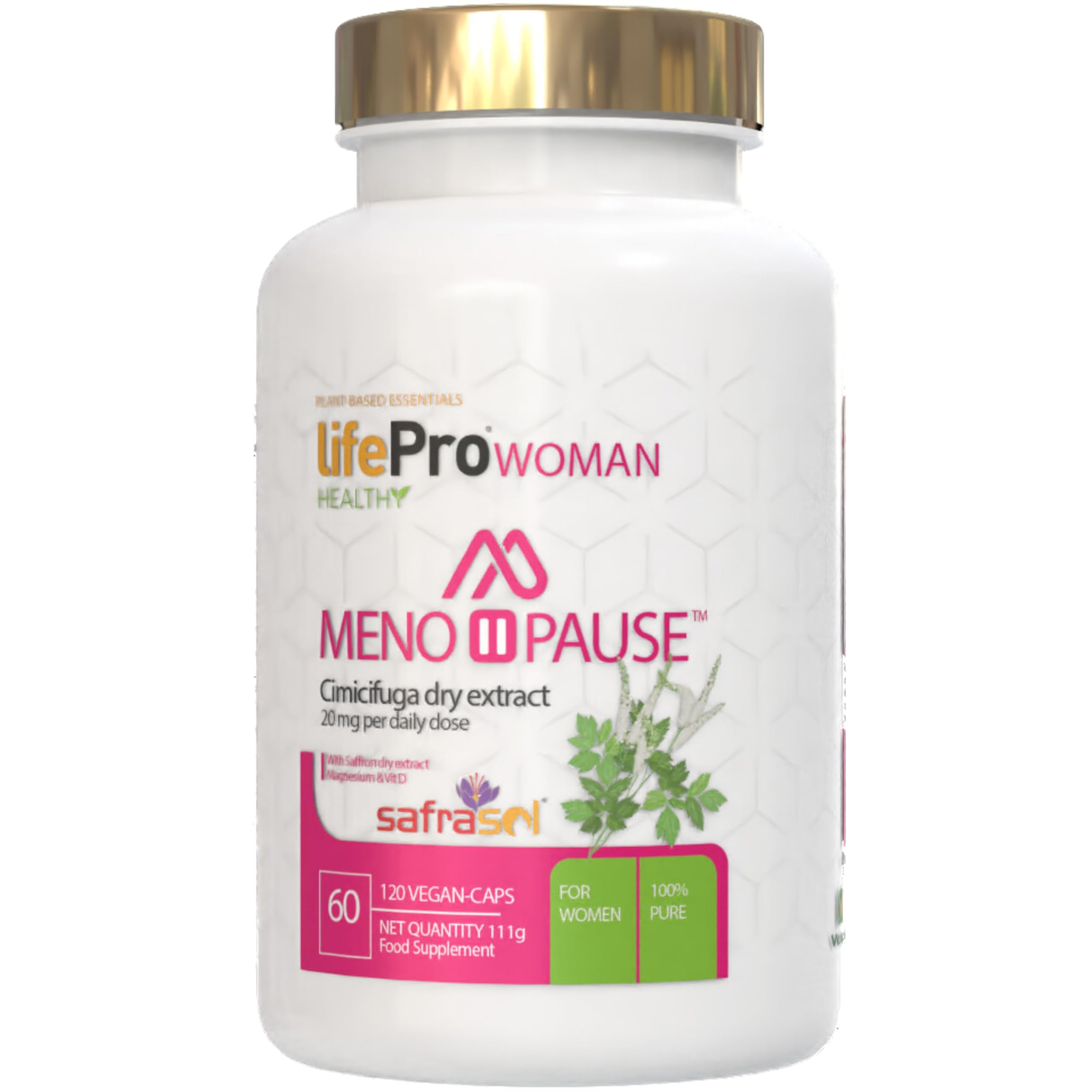 Life Pro MenoPausia 60 Dias, Nutre tu Menopausia, Saffron, Magnesio y Cimifuga, Pastillas Menopausia para Aliviar síntomas, Apoyo al Estado de Ánimo, Mejor Calidad de Sueño, Protección Antioxidante