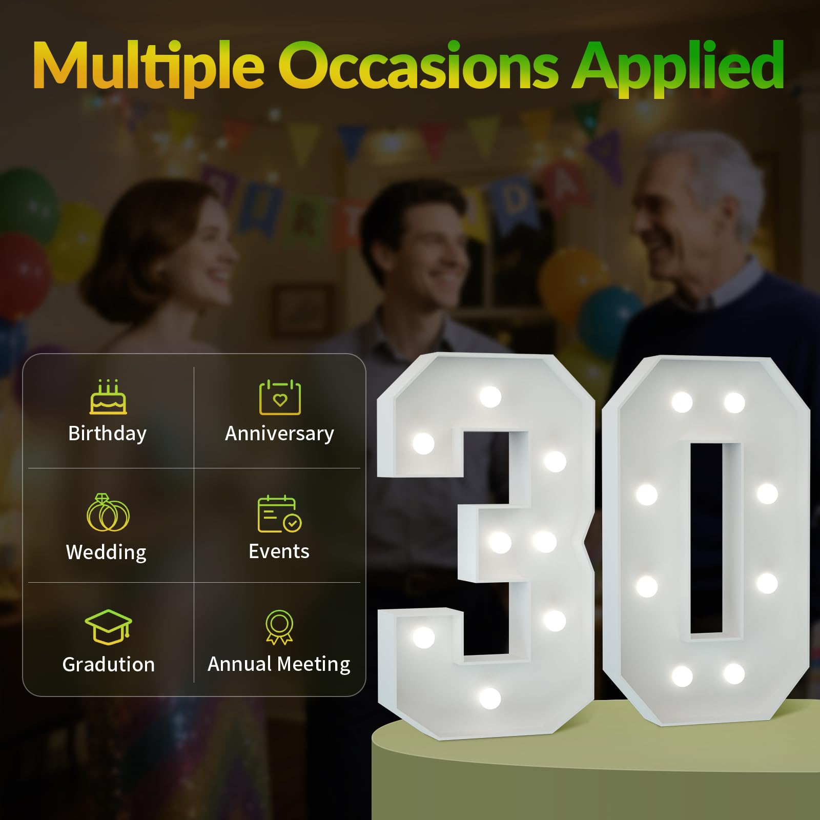 JoyMuse 2.3FT 30 Marquee Numbers, 30 Light up Numbers Numero 30 para Cumpleaños for Birthday Party Anniversary Backdrop