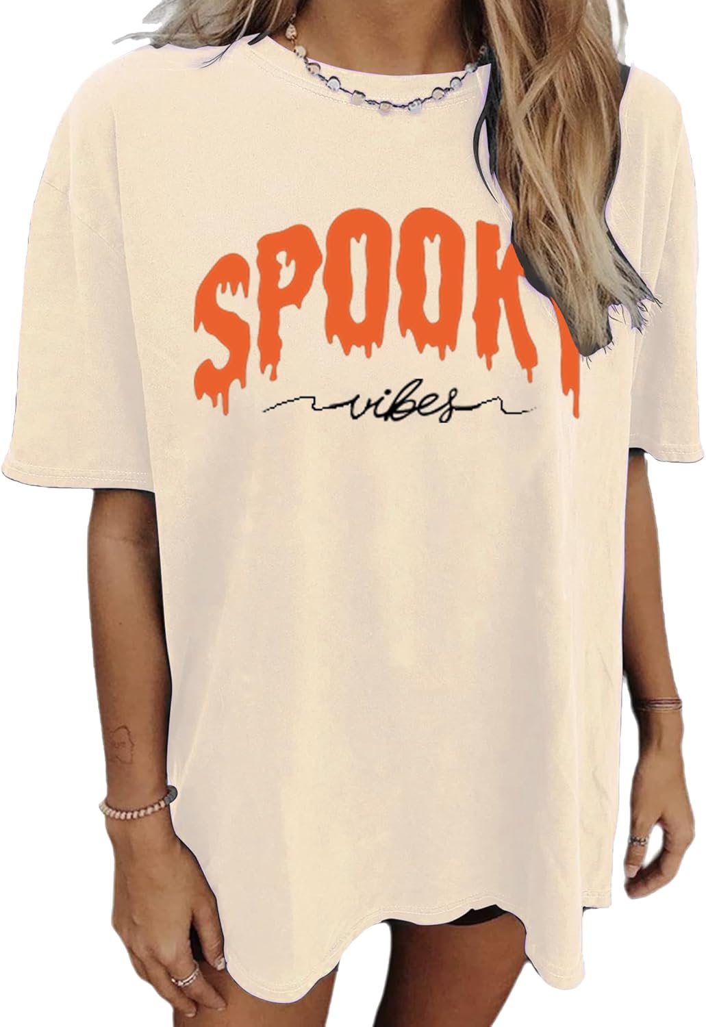 Halloween Shirts for Women Spooky Season Shirt Graphic Letter Print Oversized T Shirt Vintage Short Sleeve Tees Tops