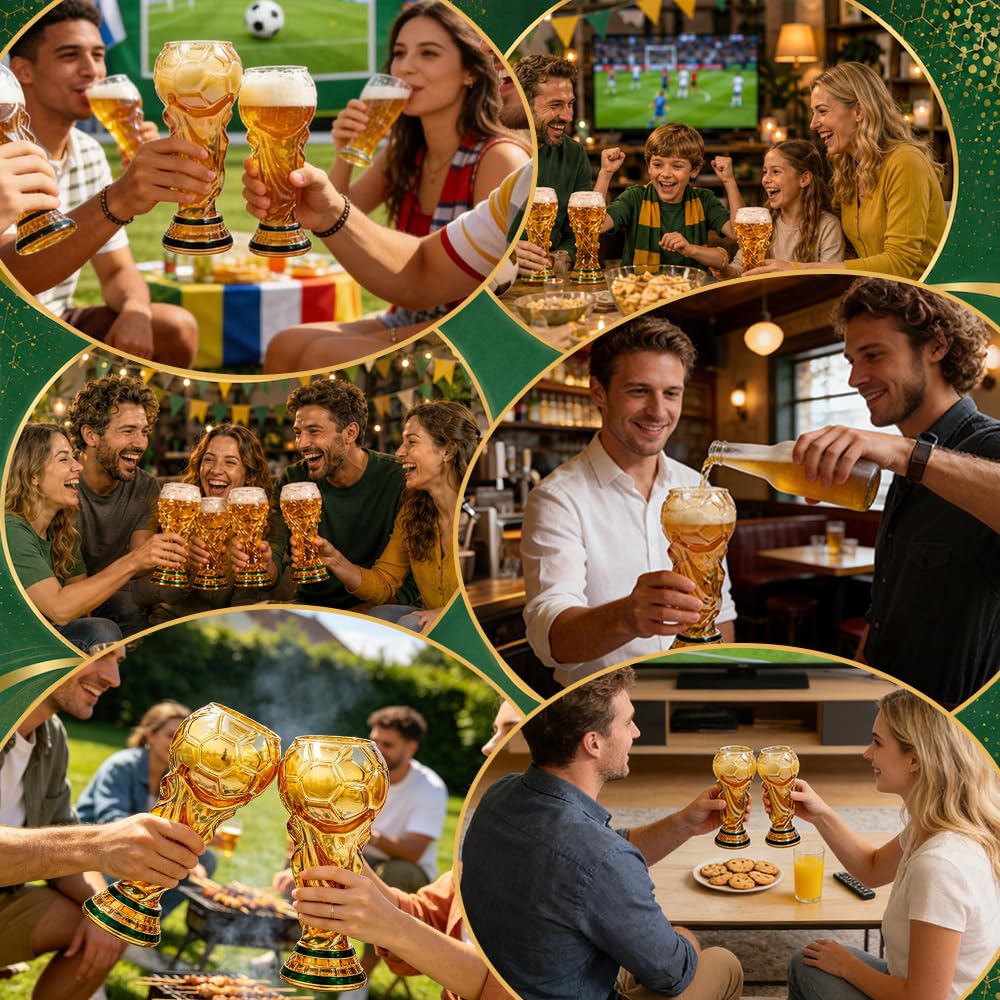 2 sztuki WM Copa ölglas, 500 ml ölsejdel szklanka z uchwytem w kształcie wachlarza, szklanka do piwa, duża szklanka do piwa na imprezę piłkarską, szklana szklanka w kształcie trofeum do piwa