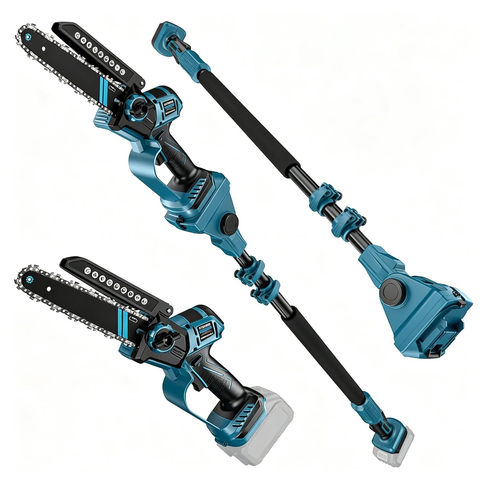 3-in-1 Cordless 6&8 inch Pole Saw & Mini Chainsaw,Electric Pole Saw fit for Makita 18V,Automatic Oil System, Left-Hand Friendly,Adjustable Telescopic Pole up to 13FT