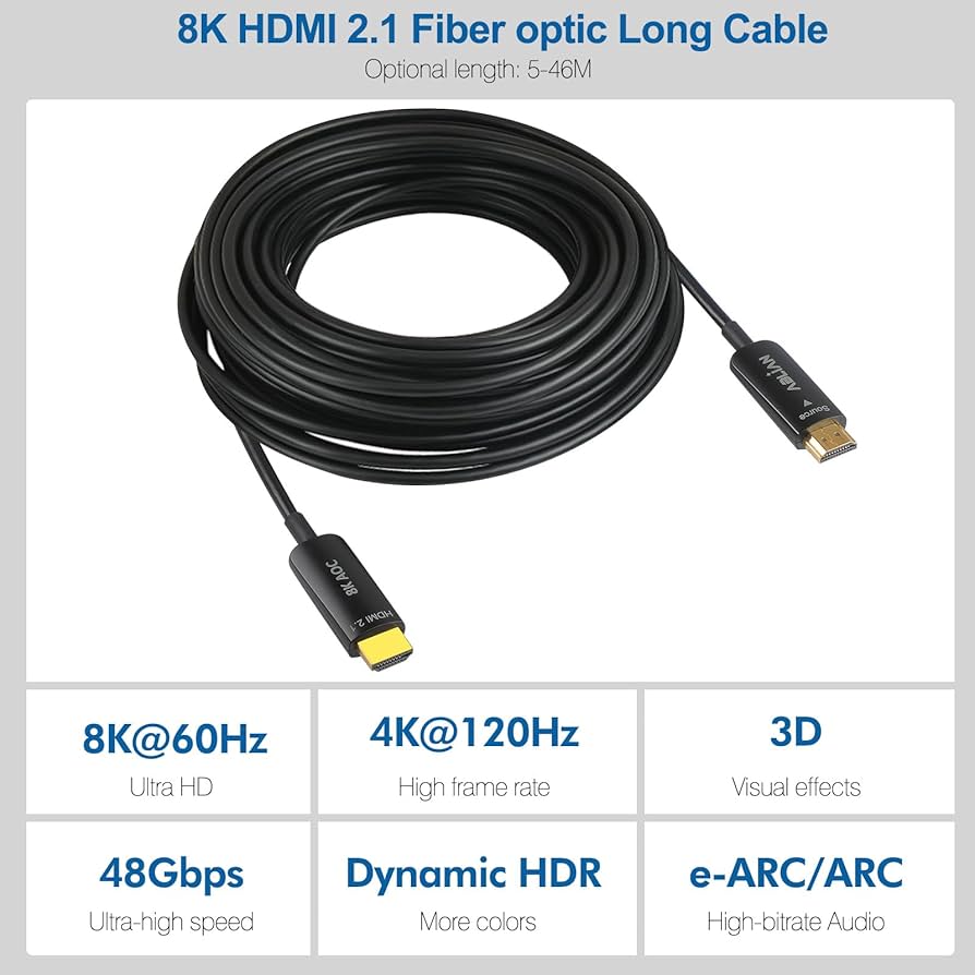 CL3定格HDMIケーブル、8K 48Gbps 光ファイバー超高速ロングHDMI Amazon | 8K 4K 光ファイバーHDMI ケーブル 20M 48Gbps ウルトラ