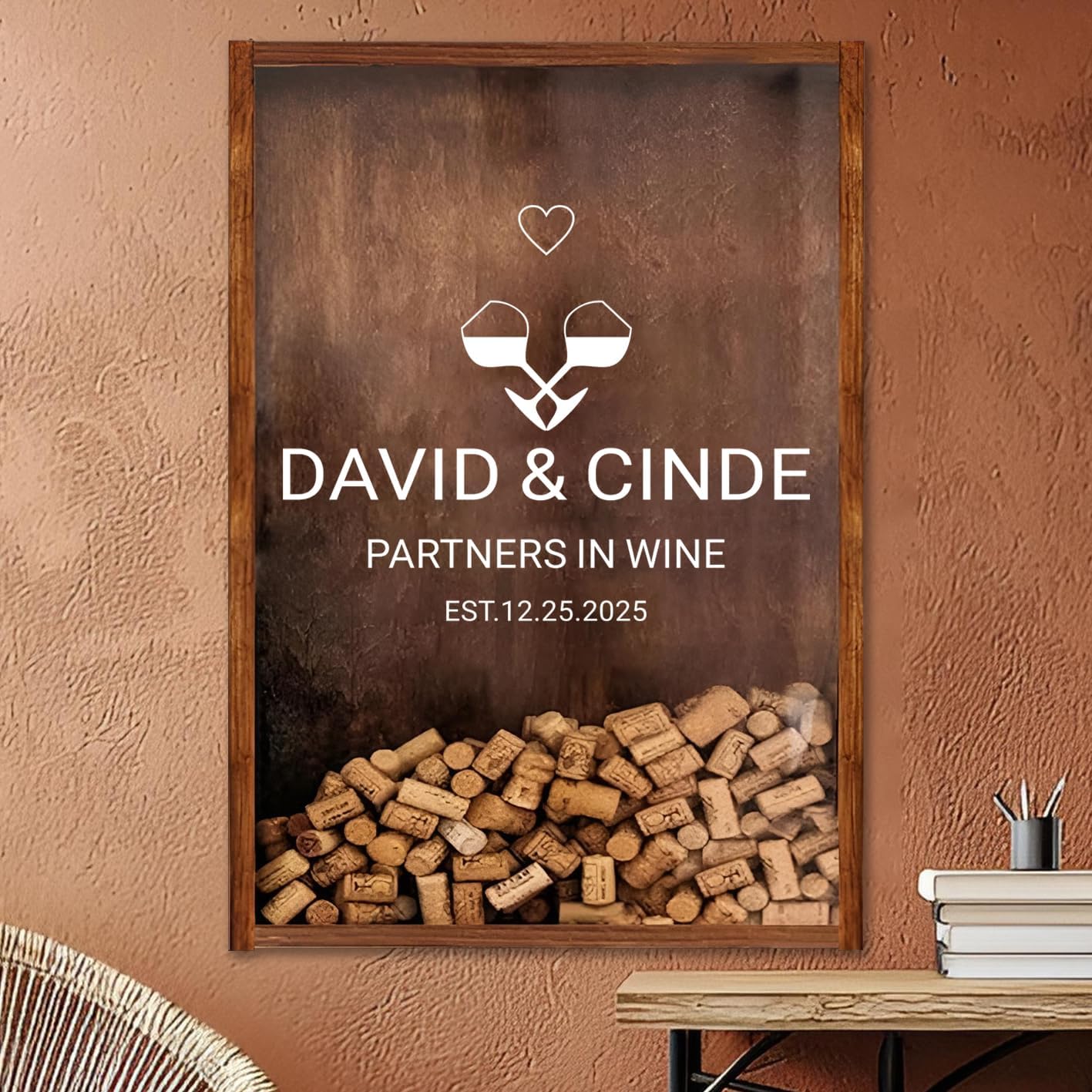Personalized Wine Cork Shadow Box - Custom Wooden Display Holder for Wine Corks, Bottle Caps, Tickets - Perfect Wedding, for Her, Him, Couples - Wall Mounted or Tabletop