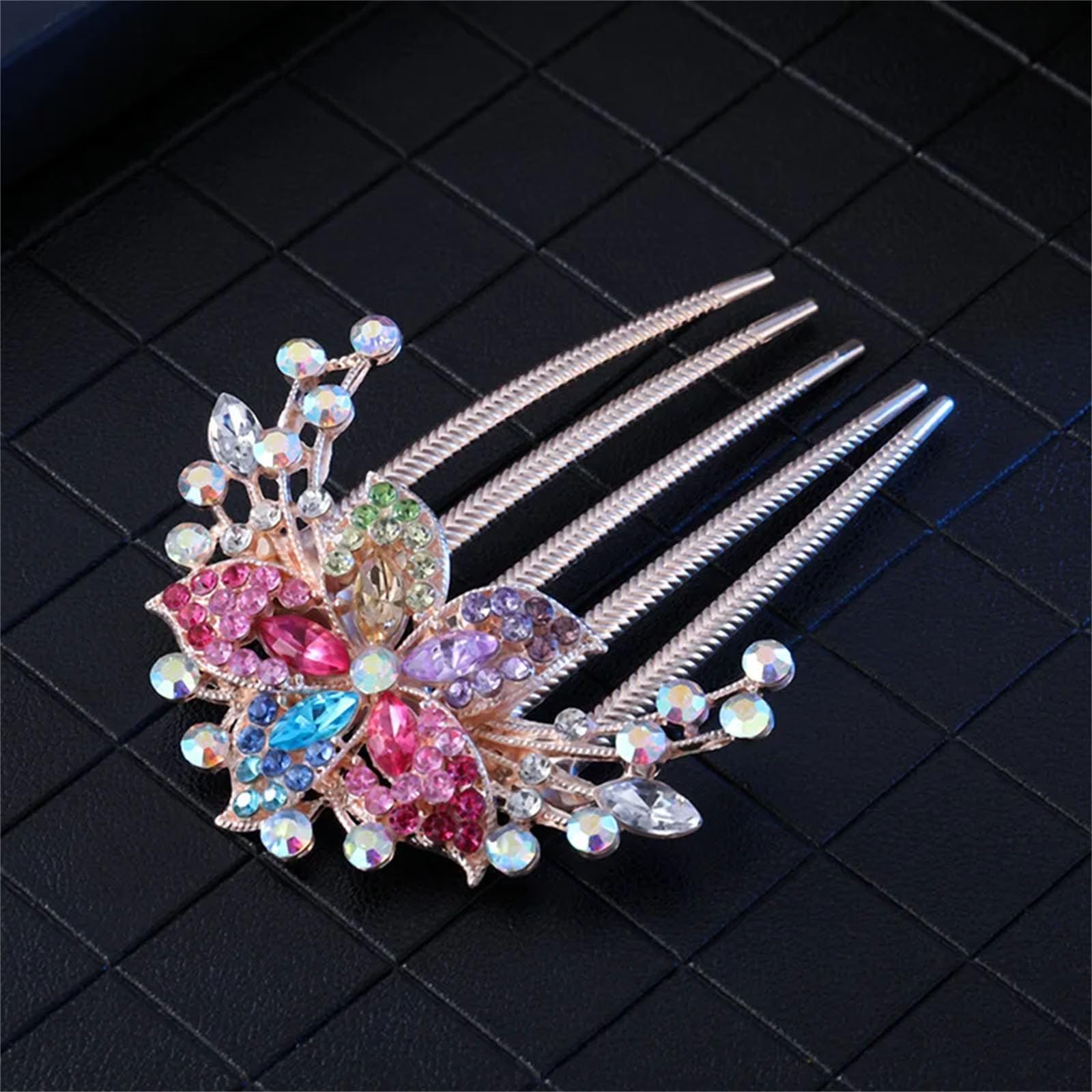 Haarspangen für Damen, Strasssteine, Kristalle, fünfzackige Kämme, Pferdeschwanz, Haarschmuck (A)