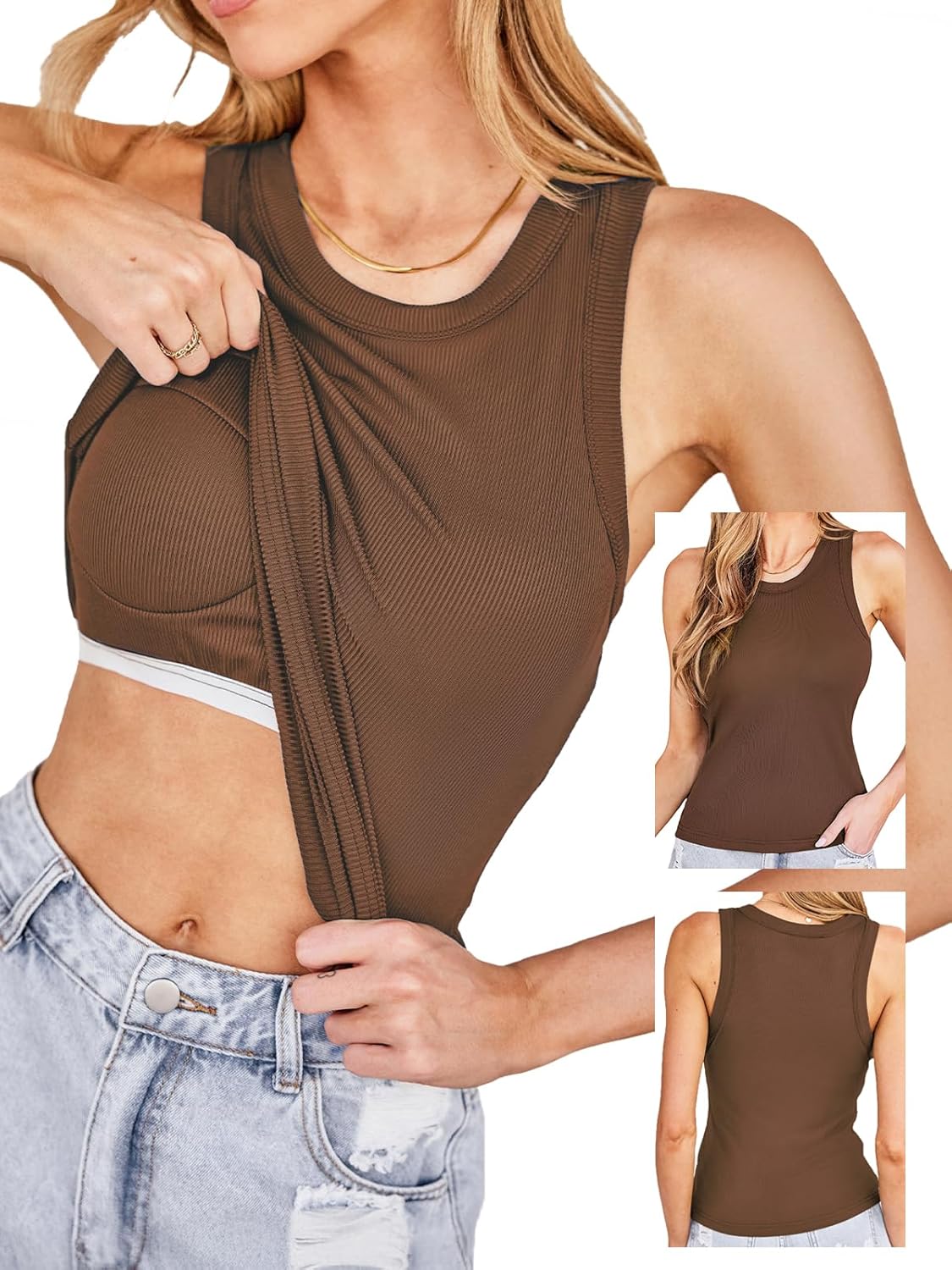 CUPSHE Womens Built in Bra Tank Tops Ribbed Sleeveless 2025 Summer Basic Tops