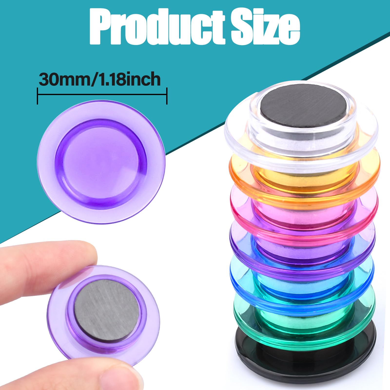 MIN CI 35Pack Small Magnets, 7 Colors Fridge Magnets, Modern Round Magnets, Decorative Magnet, diameter 30mm - Image 2
