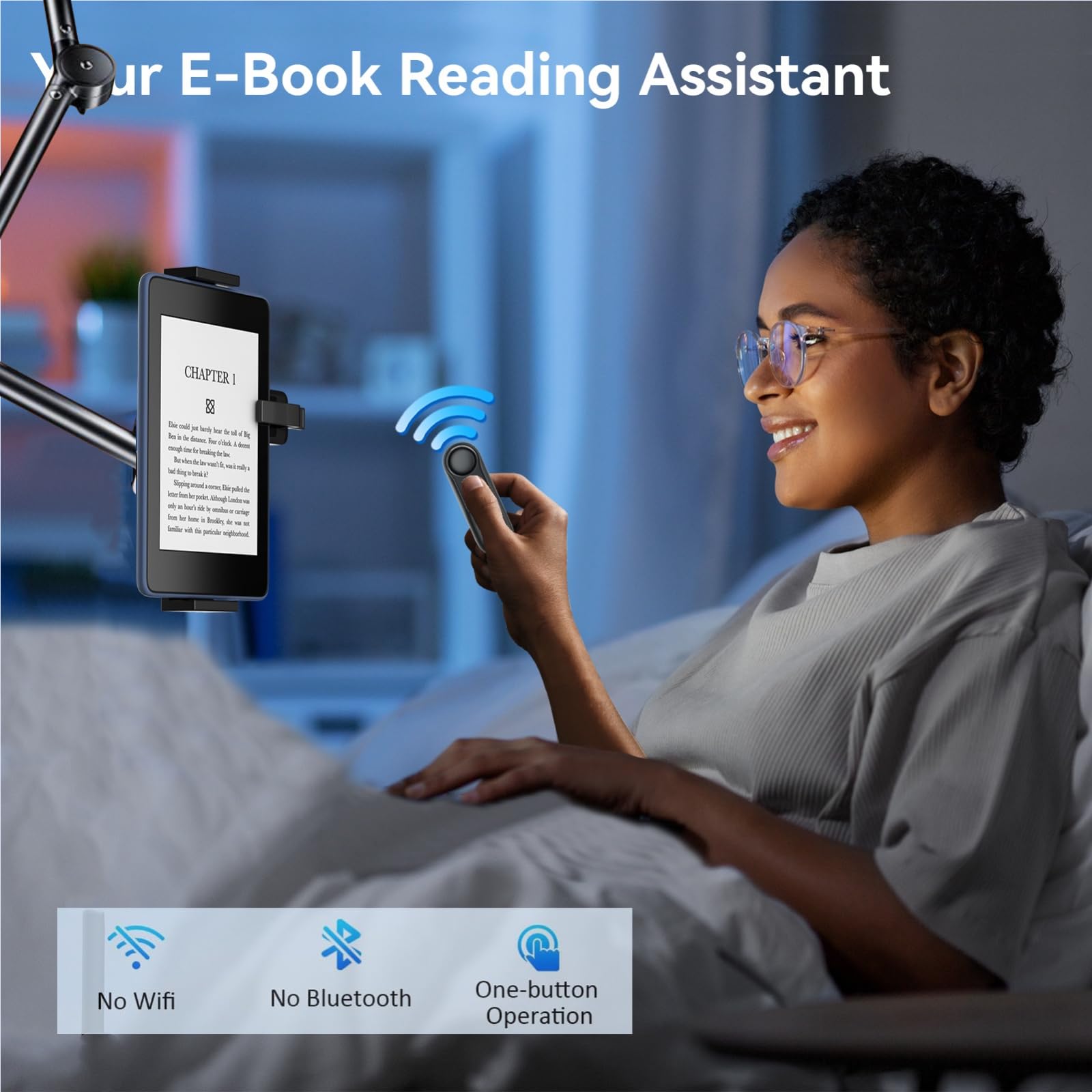 ZWAY Kindle Holder with Remote Page Turner, Tablet Stand for Reading in Bed, Hands Free Kindle Accessories, Gifts for Readers