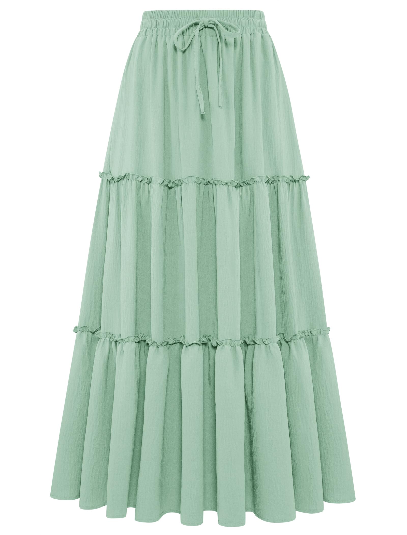 Arolina Women's Summer Maxi Skirt Trendy High Waist Pleated Ruffle Long Skirts Flowy Beach Boho Skirt Dress with Pockets