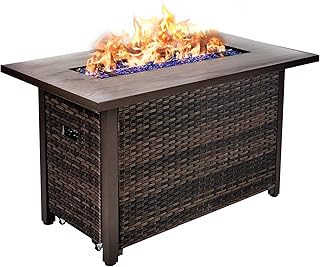 42 Inch Propane Fire Pit Table, 50,000 BTU Outdoor Gas Fire Pits with Removable Lid, 2 in 1 Rectangular Firepit Table for Outside Patio Deck and Garden