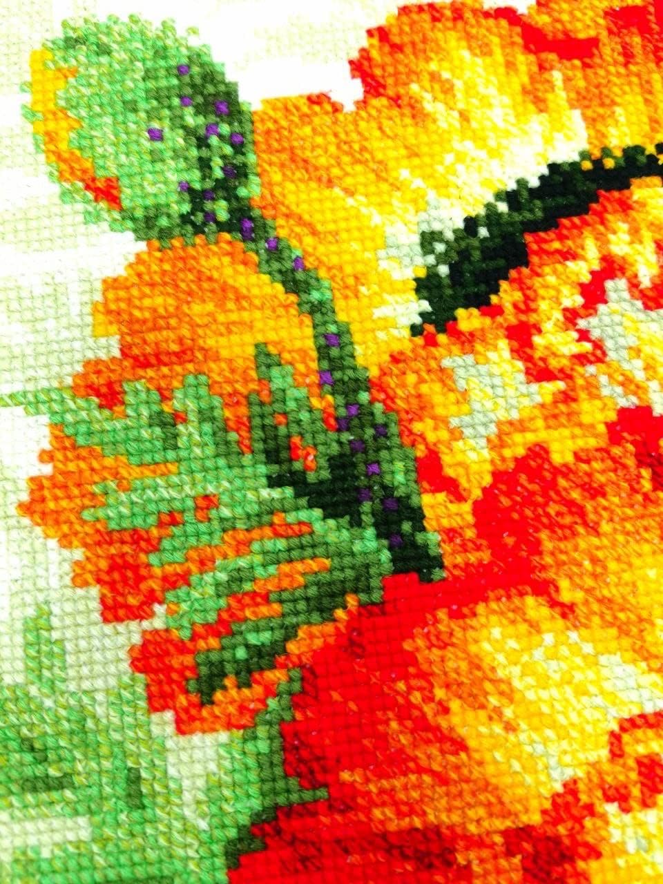 RIOLIS - Fire Poppies 2080, Cross Stitch Kits 15¾" x 15¾", Cross Stitch Kits for Beginners & Advanced, Crossstitching Kit Adult, Embroidery Counted Stitching Kit