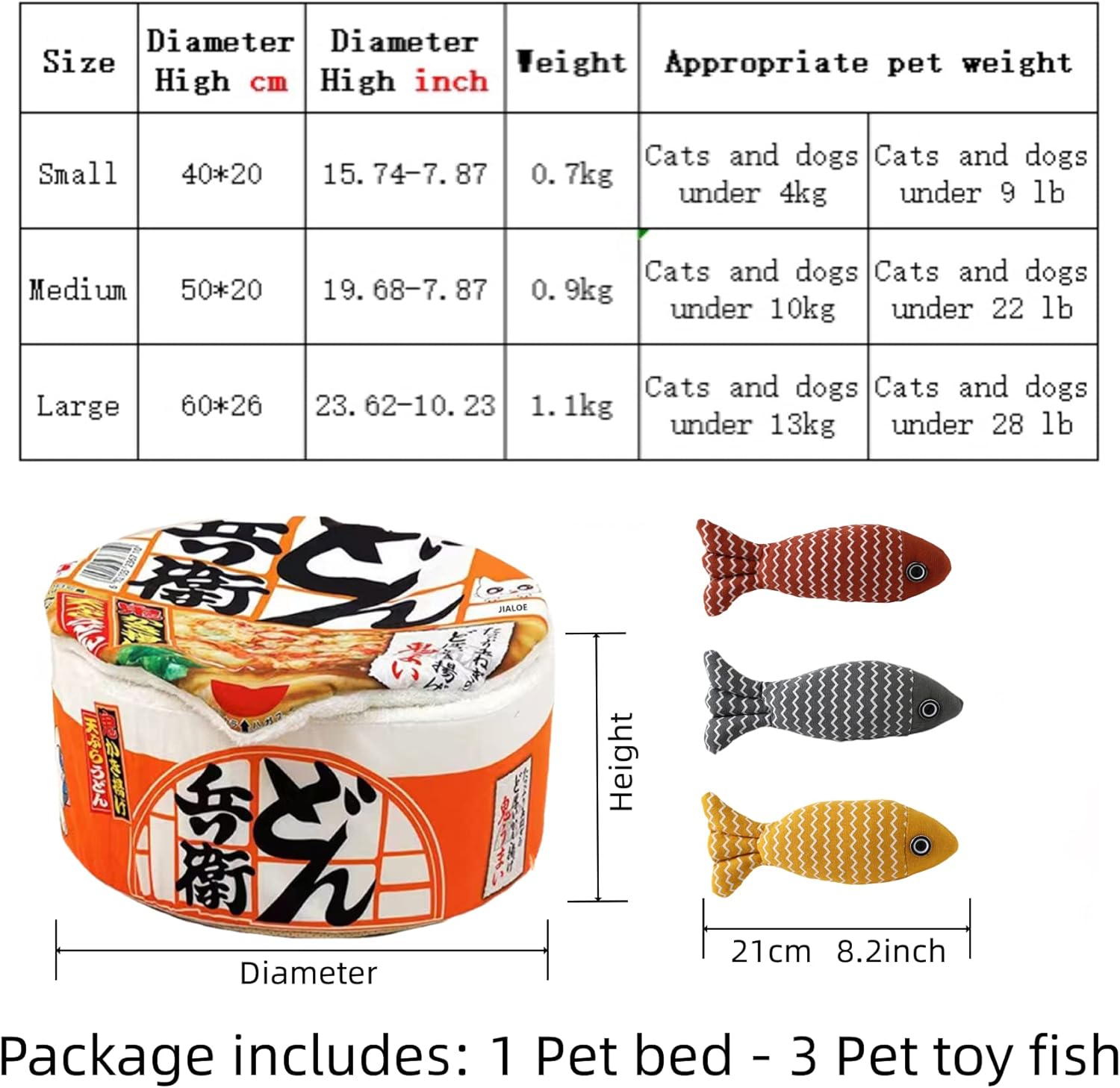 Ramen Cat Bed Cute Funny Cat Houses Warm Indoor Creative Pet Nest Covered Dog Bed (Medium, Orange)