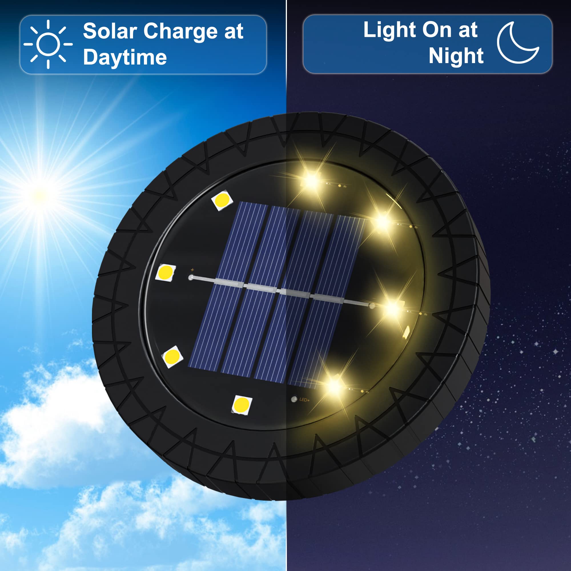 FLOWood Solar Bodenleuchte Aussen 8 Stück, 6000K Solarlampen für Außen 8 LED Solarleuchten Garten IP65 Wasserdicht Upgrade in Schwarz für Deck, Garten, Gehweg, Rasen, Hof, Warmweiß