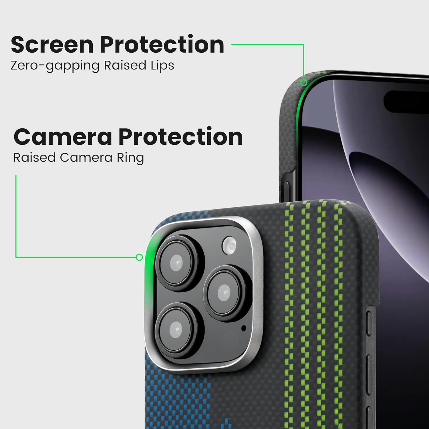 Pitaka iPhone 16 Pro Case - MagSafe Compatible, Thin & Light with Glow in The Dark, 1500D Aramid Fiber Woven