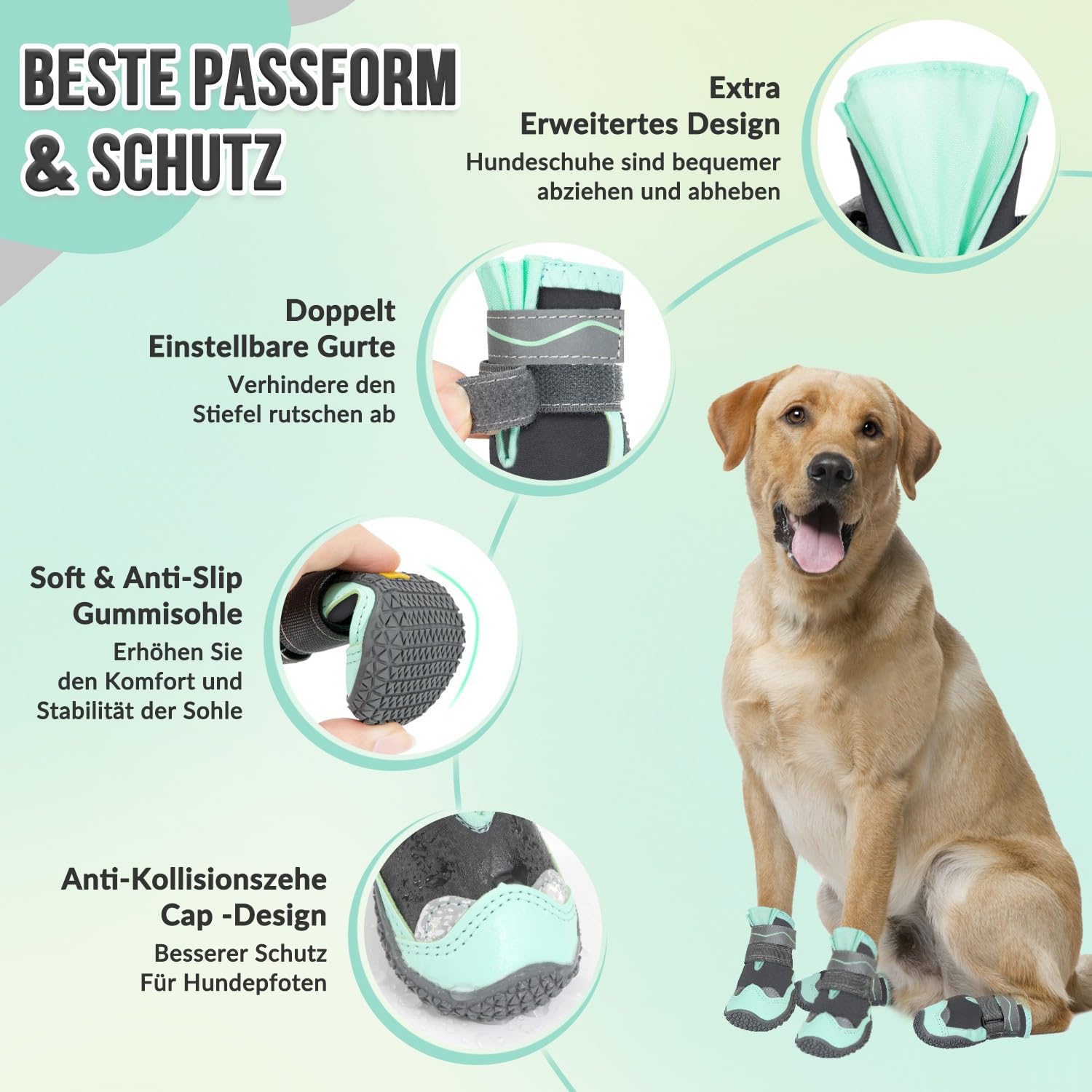 SlowTon Hundeschuhe Pfotenschutz, 4 Stück wasserdichte Hunde Schuhe Outdoor mit Rutschfester Sohle, reflektierendem Klettverschluss Hundestiefel für kleine mittlere große Hunde Winter