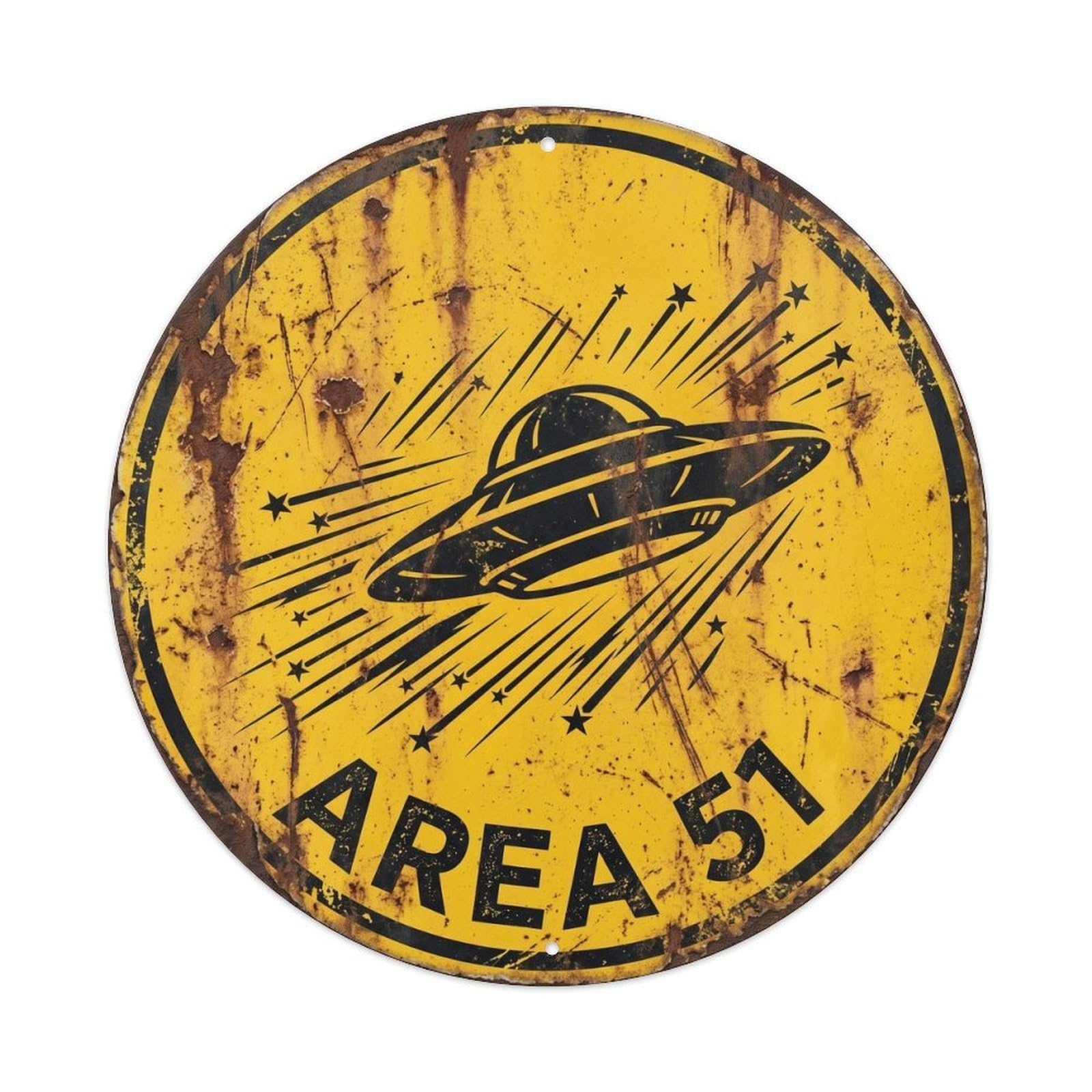 Alien Technology Hyperspace Jump Area 51 Cosmic Secret Metal Tin Sign Plaque Wall Decor for Cafe, Man Cave, Club Bar, Office, Home Garden Round Metal Poster 8x8Inch