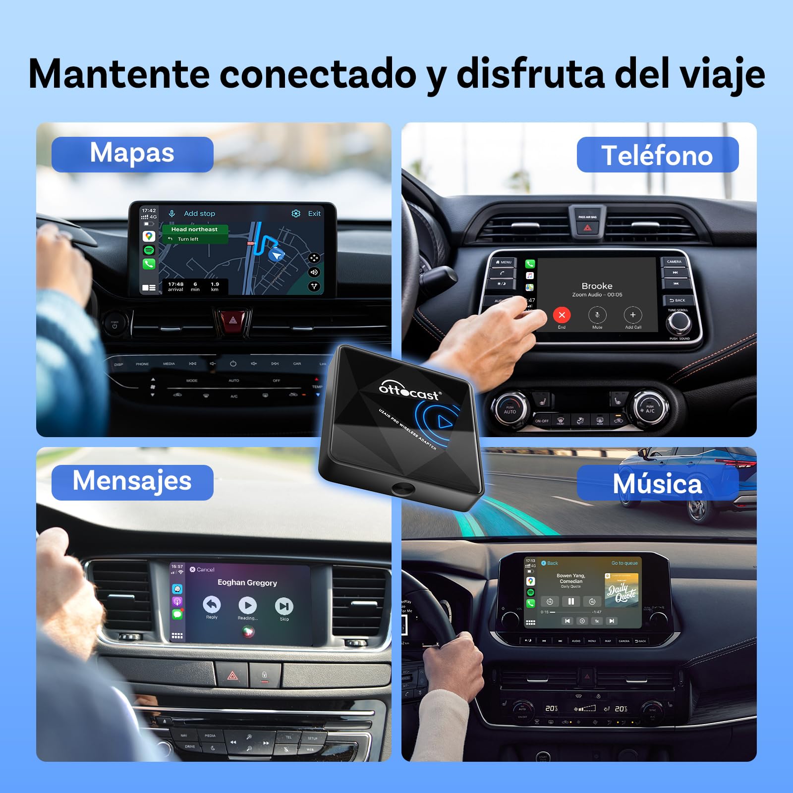 OTTOCAST U2Air Pro Adaptador CarPlay Inalámbrico, Adaptador Bluetooth Apple CarPlay para iPhone, Plug & Play para Coches con Car Play cableado OEM, WiFi de Doble Banda, actualización en línea