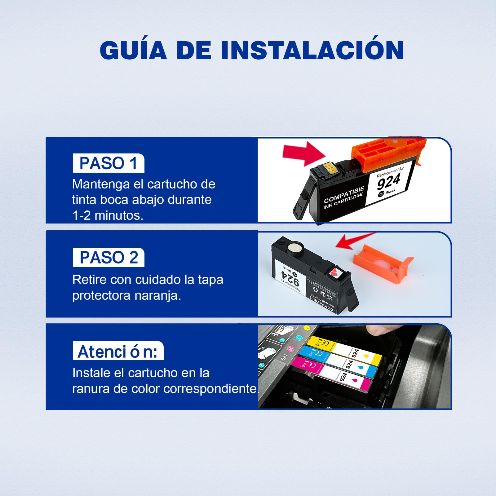 KINGWAY 924 Cartuchos de Tinta Compatibles con HP 924 para HP OfficeJet 8120e 8122e 8125e 8132e 8124e 8130e 8134e 8135e 8138e 8139e (4 Pack,Sin Chip) — view 5