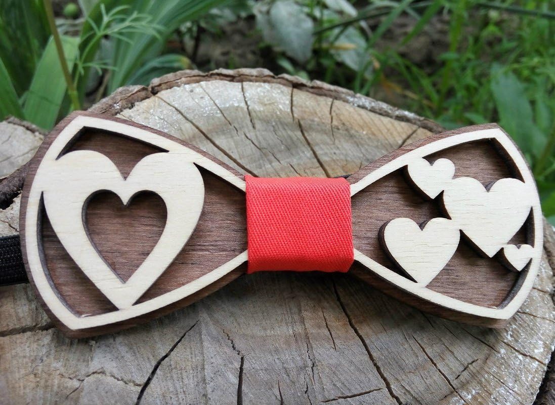 Wooden Bow Tie - 3D Unique Design Holiday Wedding Wood Bowtie - Perfect Wooden Mens Necktie + Lovely Gift