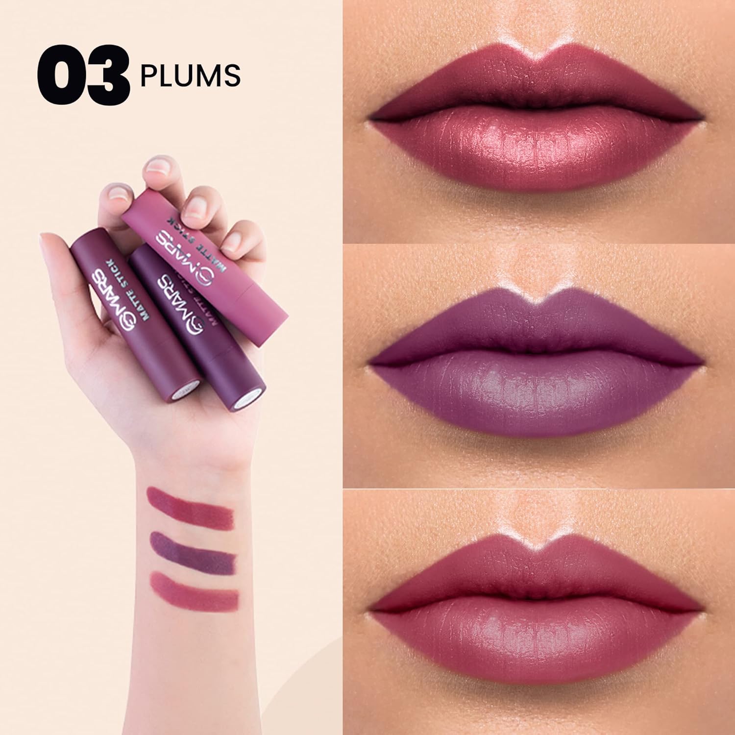 Mars Matte Lippenstift, 03 Pflaume für langanhaltendes Make-up je 3,2 g 3er Set - Bild 2 von 8