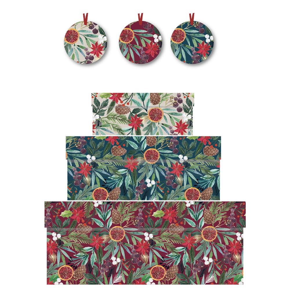 Penny Kennedy Multi Ling Designs Evergreen Christmas Nest Of 3 Boxes Size: Small 165 X 50 X 110Mm Medium: 230 X 90 X 165Mm Large: 310 X 130 X 225Mm