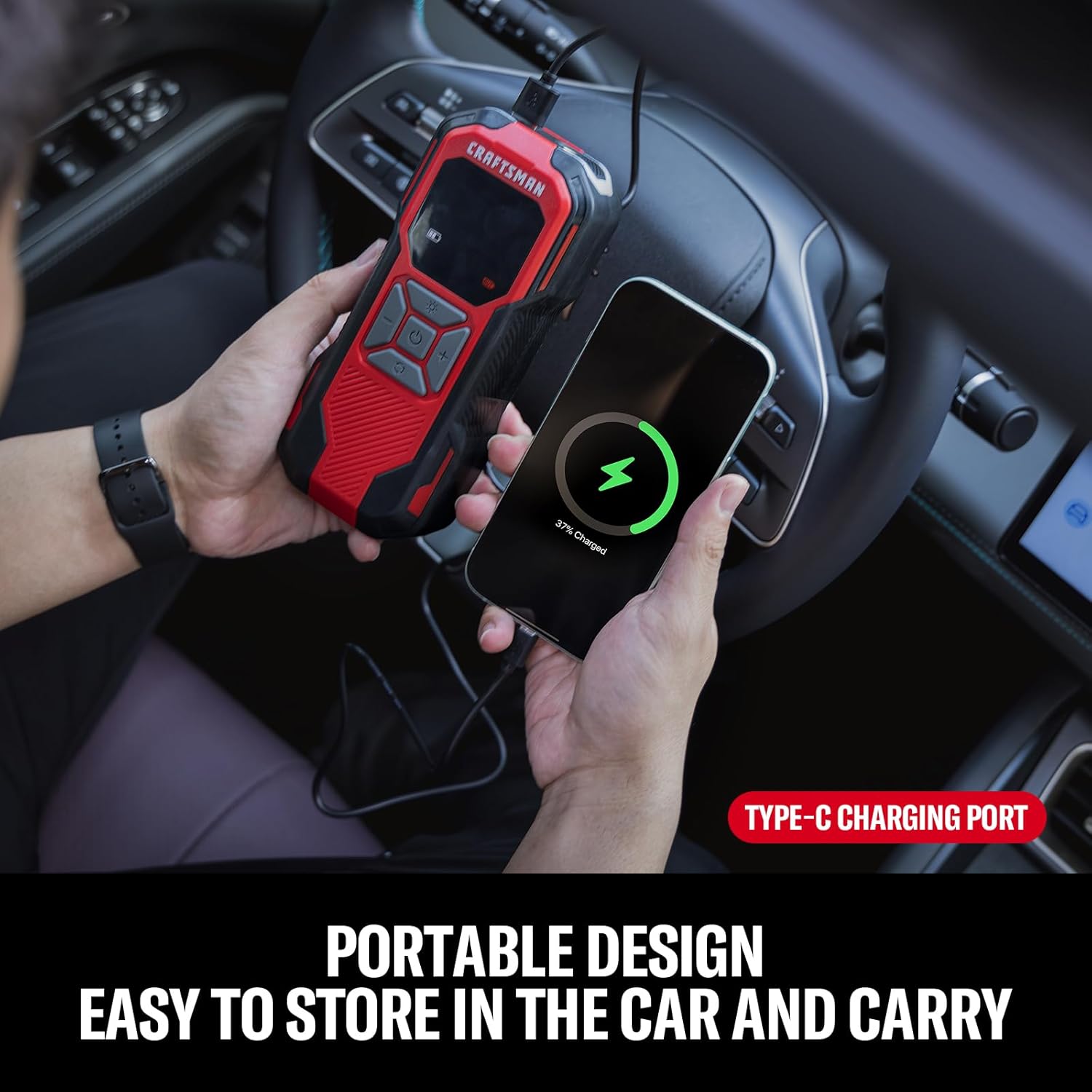 Craftsman Tire Inflator Portable Air Compressor - 20V Cordless Air Pump for Car Tires, 150PSI Upgrade High-Capacity Battery, Auto Shutoff Portable Tire Inflator for Car, LED Gauge & 12V DC Corded