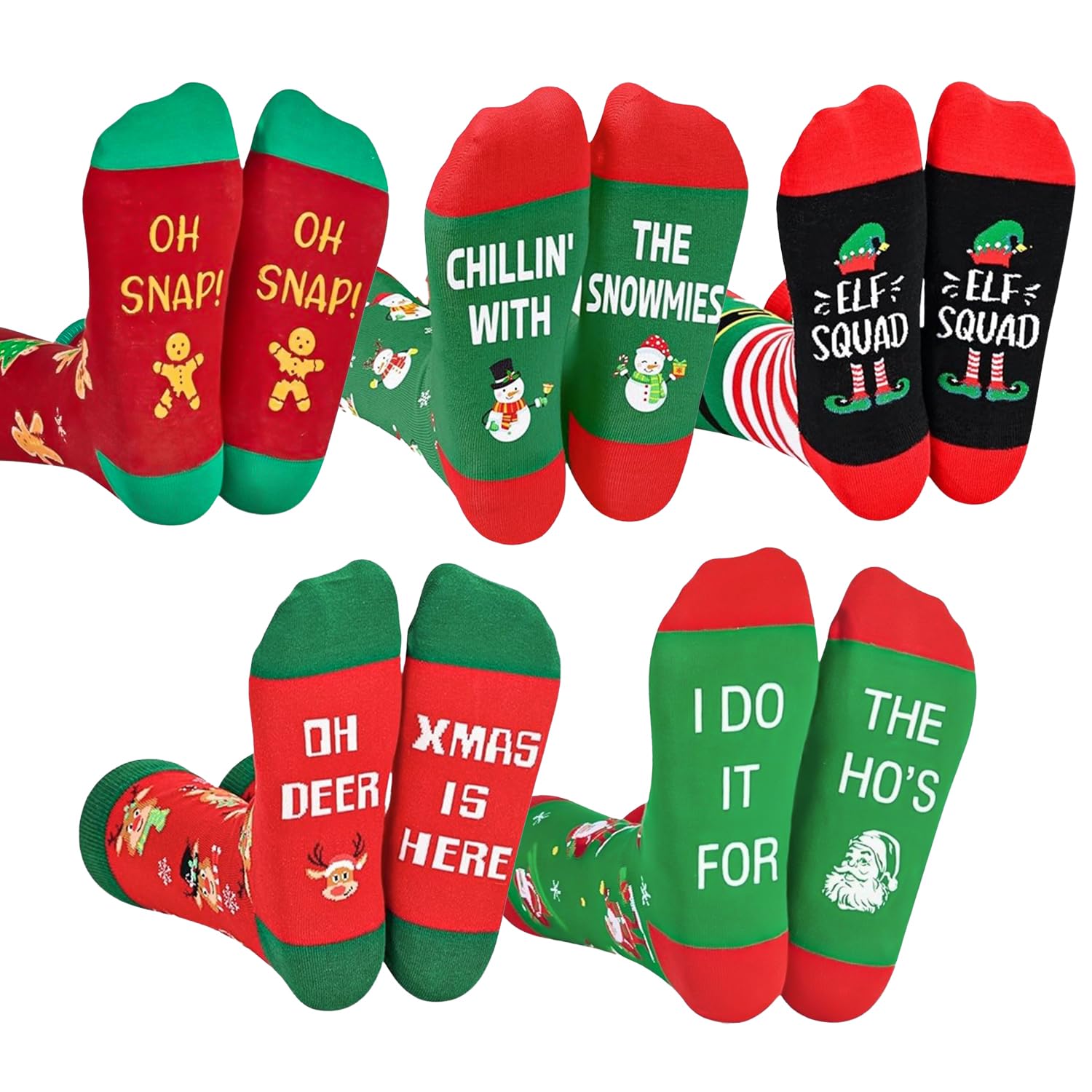Calcetines de Navidad elásticos que no aprietan el tobillo, pack de algodón multicolor 8