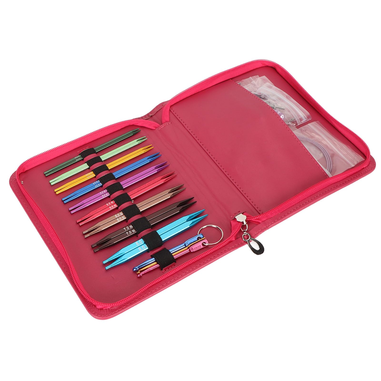 Hamwesh Juego de Agujas Circulares Intercambiables, 9 Pares Mangos Ergonómicos Aluminio Acero Inoxidable, Juego de Agujas Circulares con Cables Flexibles Bolsa de Almacenamiento para Tejer