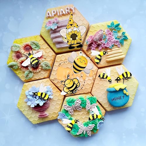 Miniatura 7 de Moldes de silicona 3D para fondant de abejorro, girasoles de miel, panal, abejorro, cupcake, galletas, molde de decoración para cupcakes, caramelo,