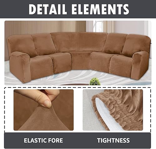 Miniatura 5 de MIFXIN Fundas para sofá reclinable de 5 asientos, fundas de terciopelo elásticas para sofá reclinable de 7 piezas, funda reclinable en forma de L,