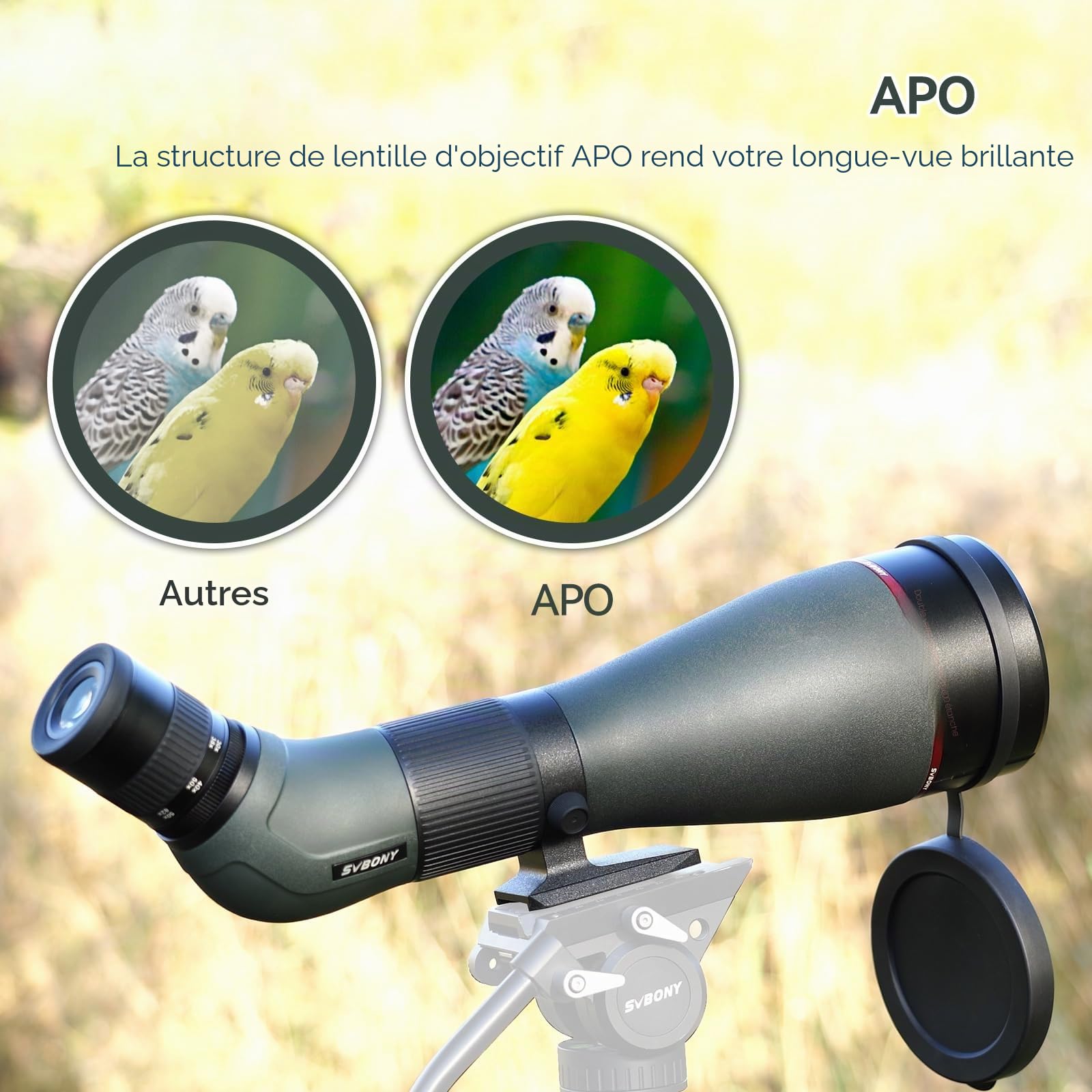 Svbony SA401 APO Longue Vue, 25-75X100 Apochromatique Objectif Double ED FMC, Digiscoping Compatible avec la Caméra WiFi SC001, IPX7 Imperméable pour Observation des Oiseaux, Le tir à la Cible Paysage
