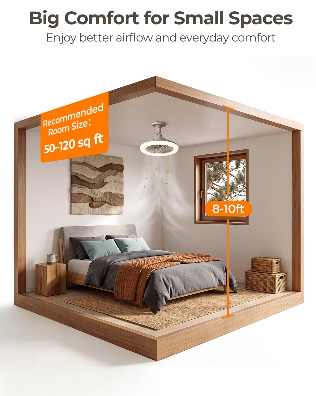 Ventilatore da soffitto con luce E27, 2200LM lampadina ventilatore LED, silenzioso lampadario con ventola piccolo, ventola da soffitto con luce e telecomando, per tetto inclinato, garage, lavanderia