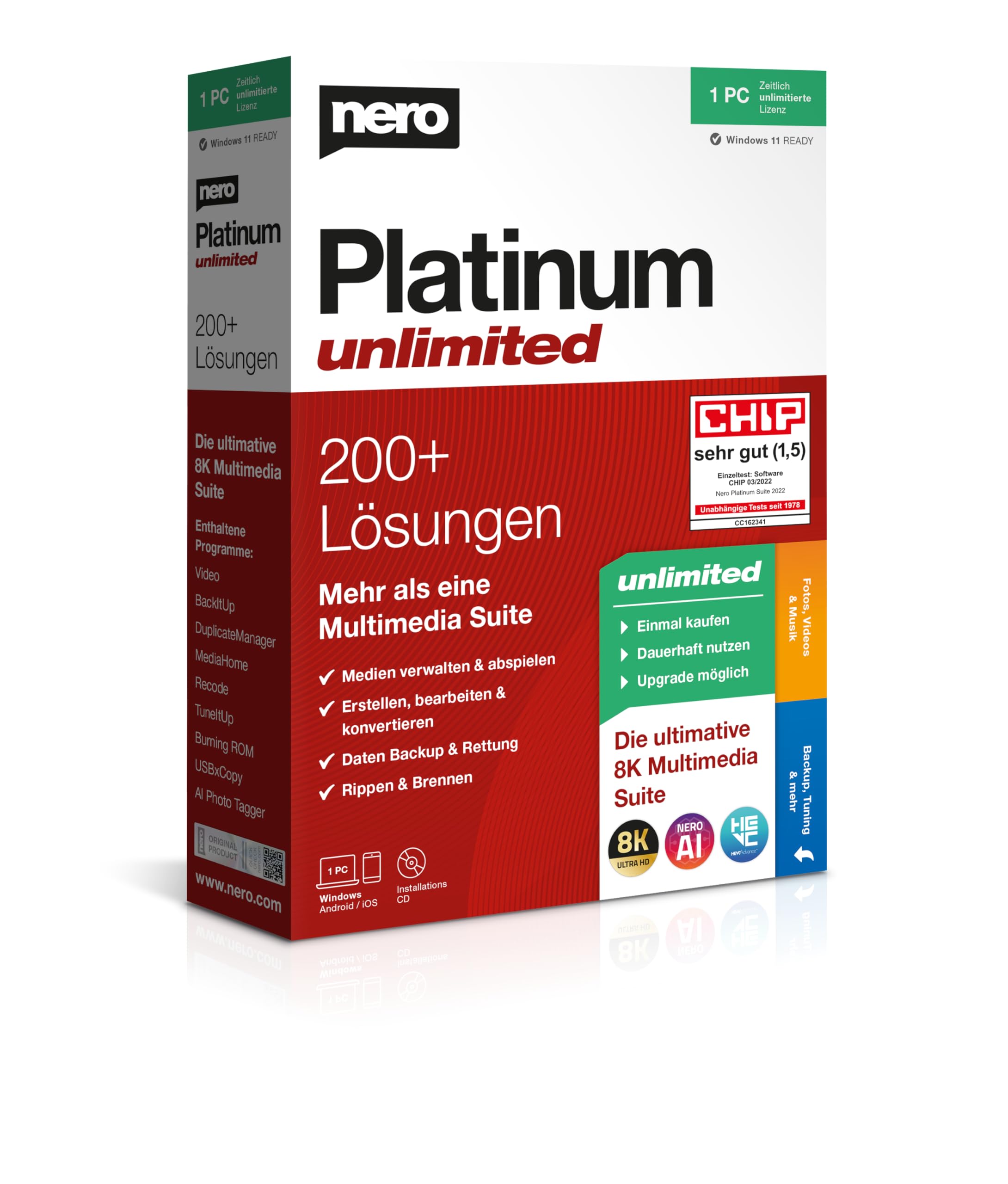Nero Platinum Unlimited Software De Edición De Vídeo | Copia de seguridad | Gestión y reproducción de medios | 8K | Fotos | Música | Windows 11 / 10 / 8 | 1 PC