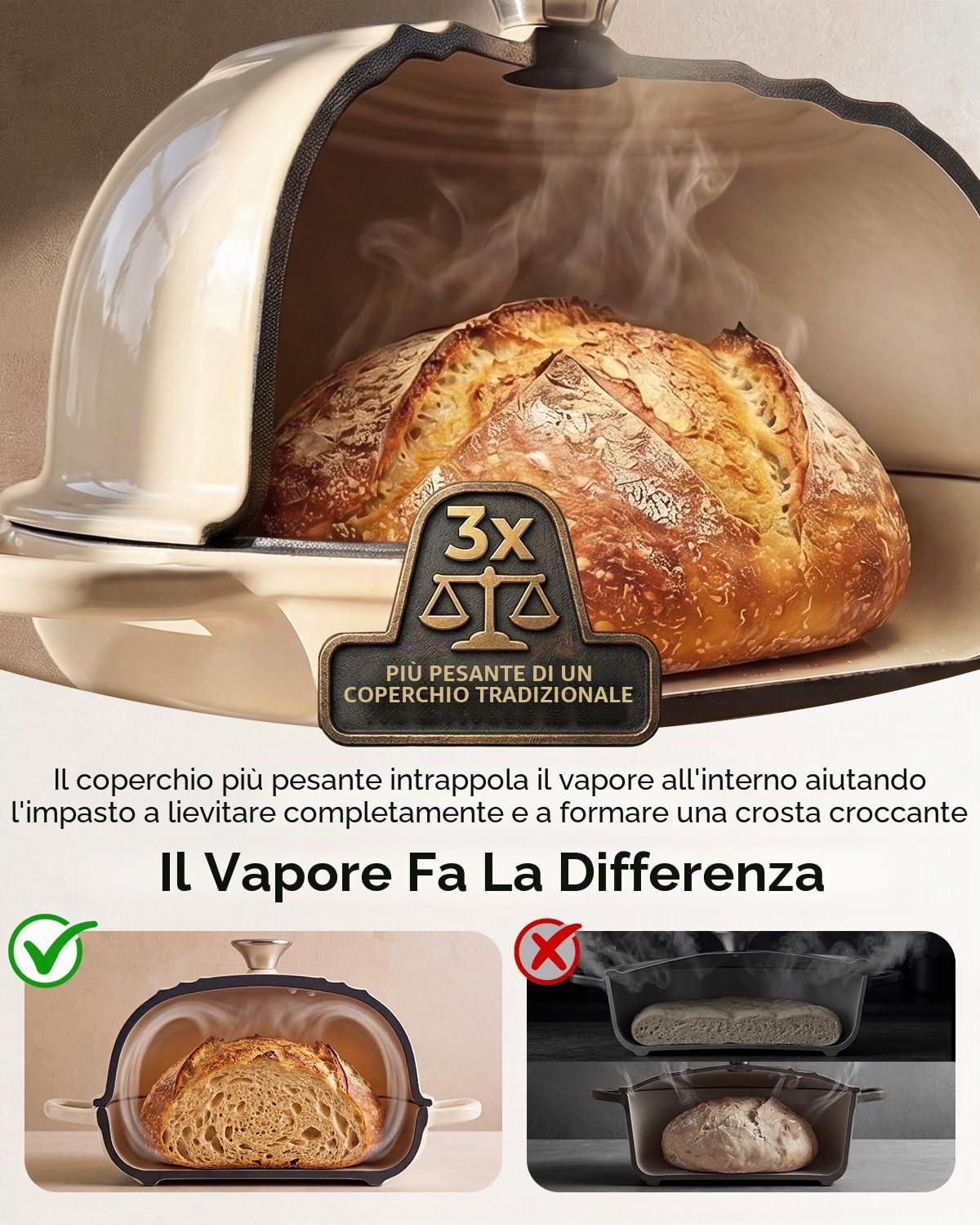 Forno olandese per la cottura del pane, pentola da forno olandese in ghisa con coperchio, pentola rotonda in ghisa smaltata con coperchio a cupola per fatti in casa, regali per panettieri a