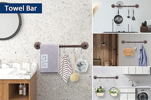 Miniatura 10 de NearMoon Juego de accesorios de baño de tubería industrial de 5 piezas, incluye barra de toalla de 18 pulgadas, soporte para papel higiénico y 3