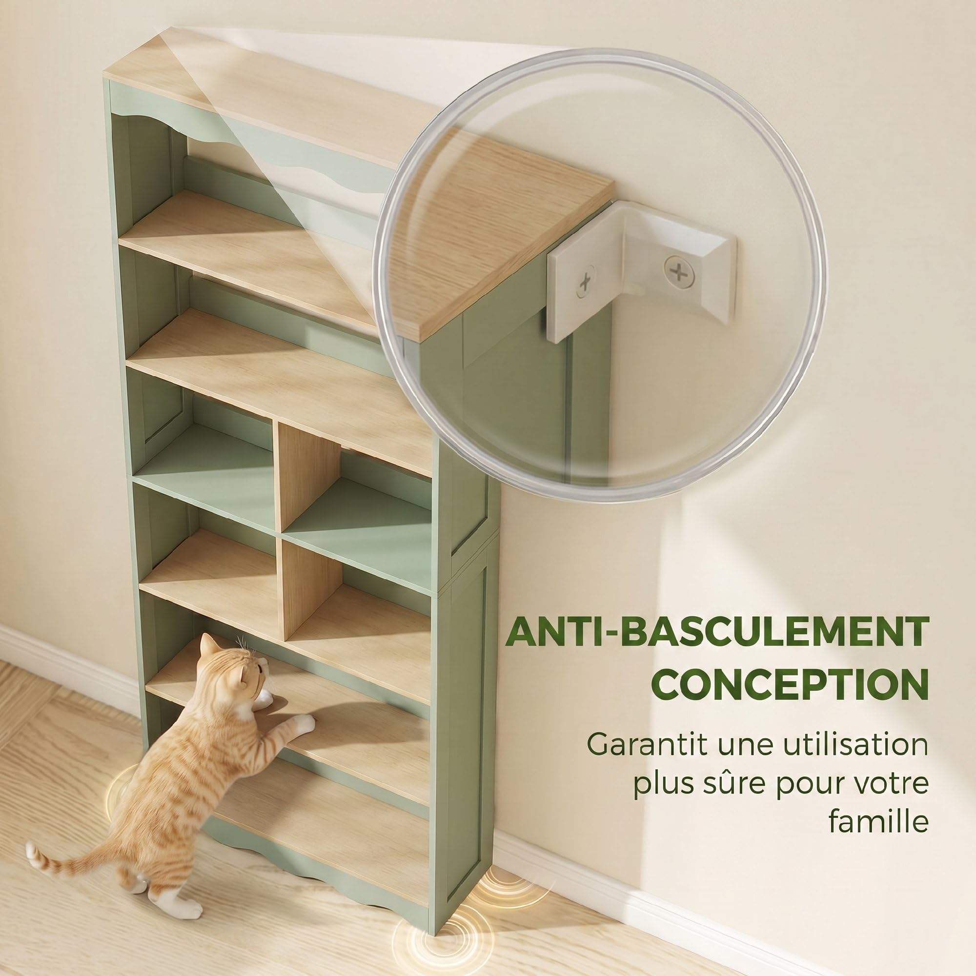 HOMCOM Bibliothèque, étagère de Rangement à 6 Niveaux avec 6 Compartiments Ouverts, Meuble de Rangement pour Salon, Bureau, Chambre, 76 x 23,8 x 180 cm, Bois Naturel et Vert