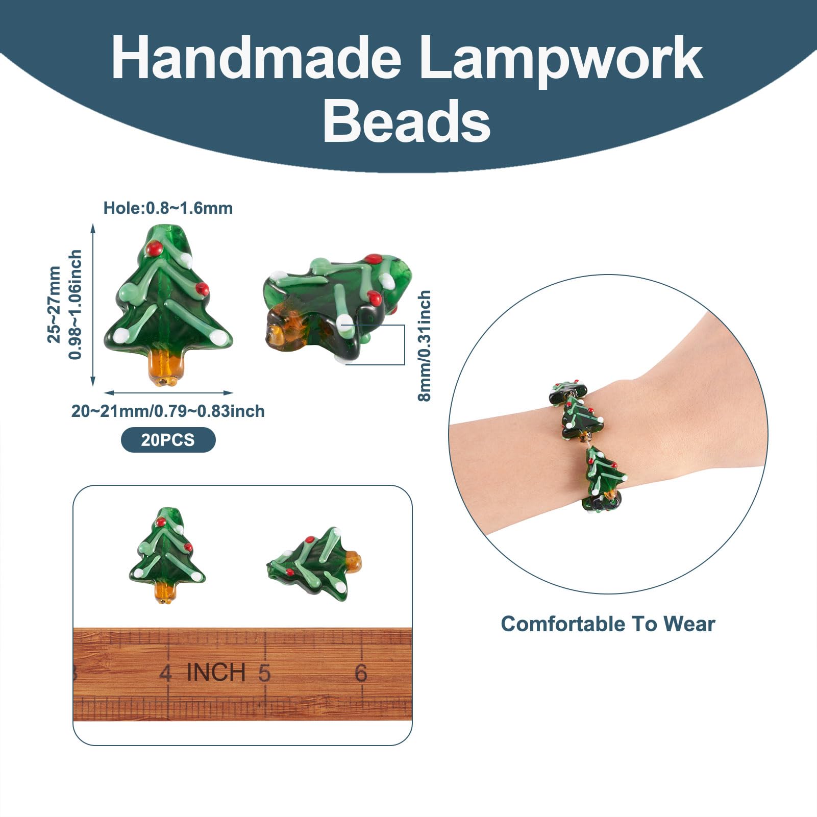 SUNNYCLUE 1 Box 20 Stück Weihnachtsbaum Glasperlen Holprige Lampwork