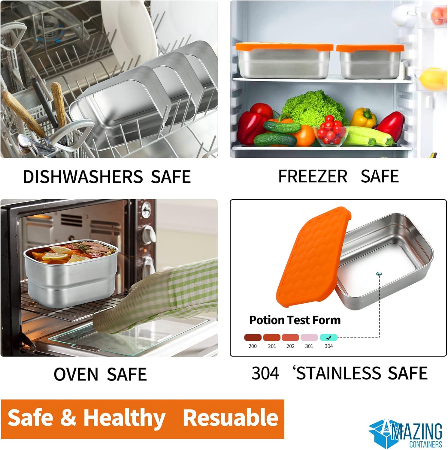 AMAZING CONTAINERS|Stainless Steel Food Containers with Lids Set of 3 (28 oz, 2X 8 oz) | Steel Lunch Container for Kids and Adults | Metal Snack Container Leakproof Lunch Box Sandwich Containers - Image 4