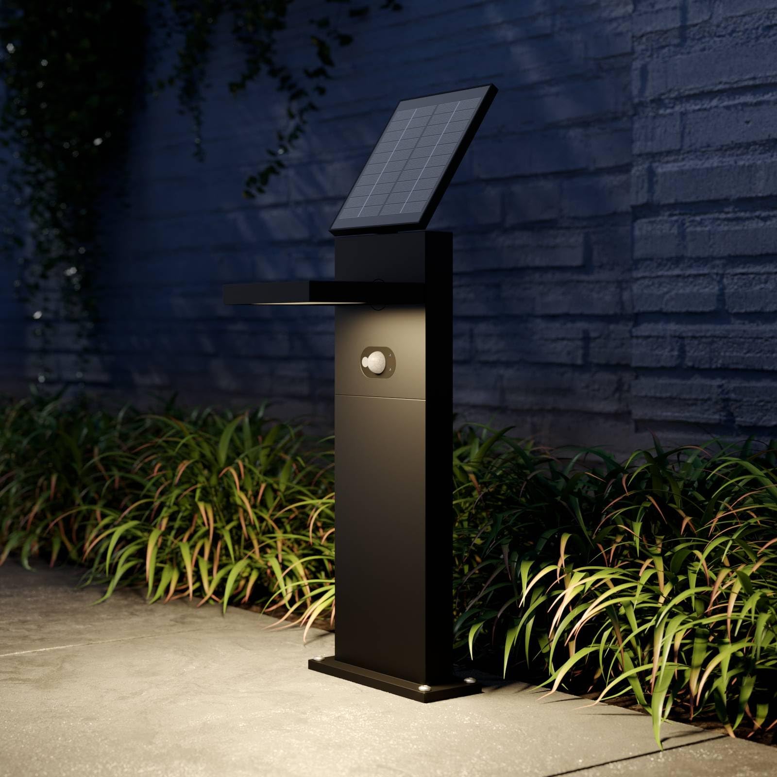 Lucande LED Solarleuchten Silvan mit Bewegungsmelder (spritzwassergeschützt (Modern) in Schwarz aus Aluminium (1 flammig,) - Solarlampe Solarleuchte Garten