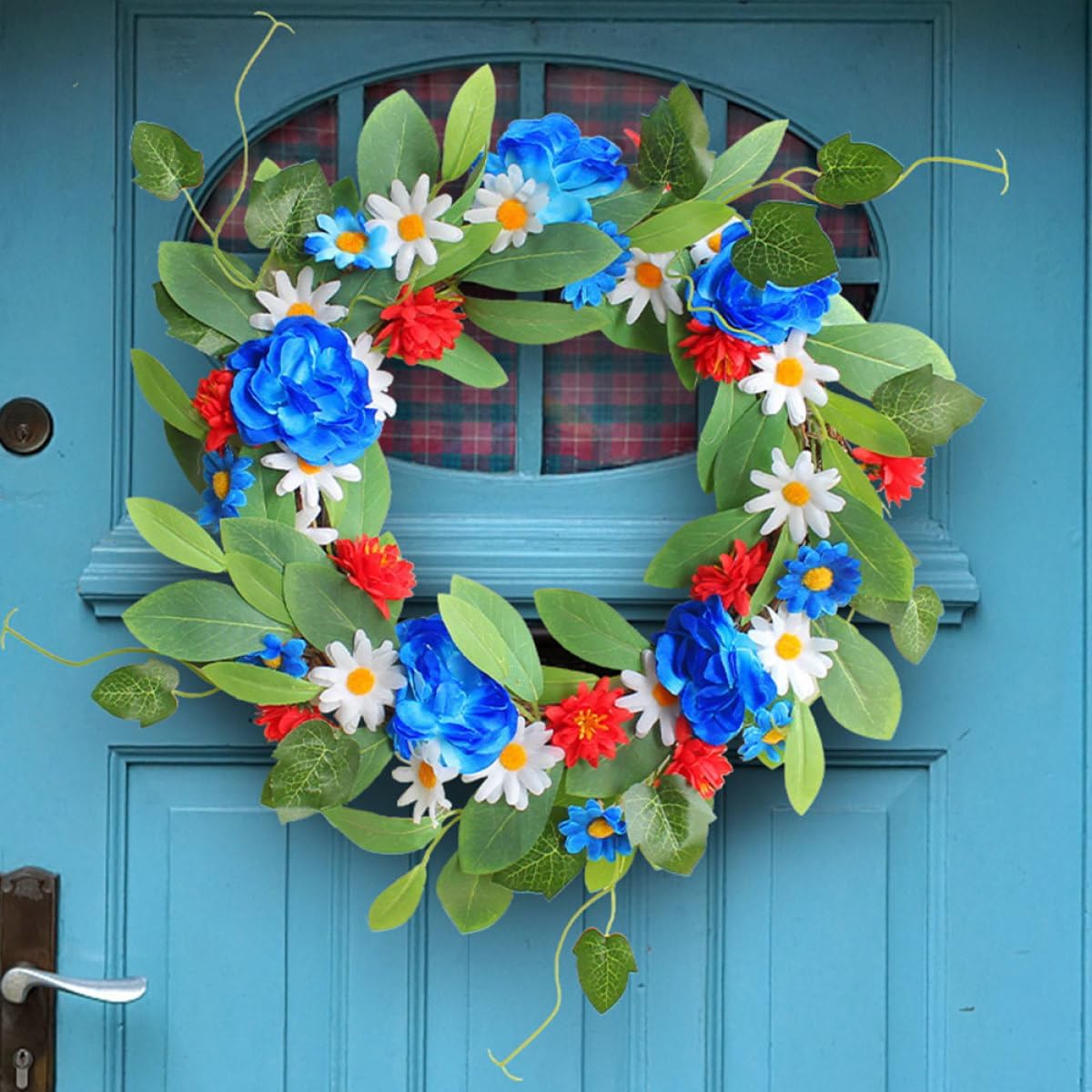 Spring Floral Wreath Artificial Daisy Decoration for Front Door Home Garden Party Festive Faux Flower Wreath for Indoor Outdoor Use