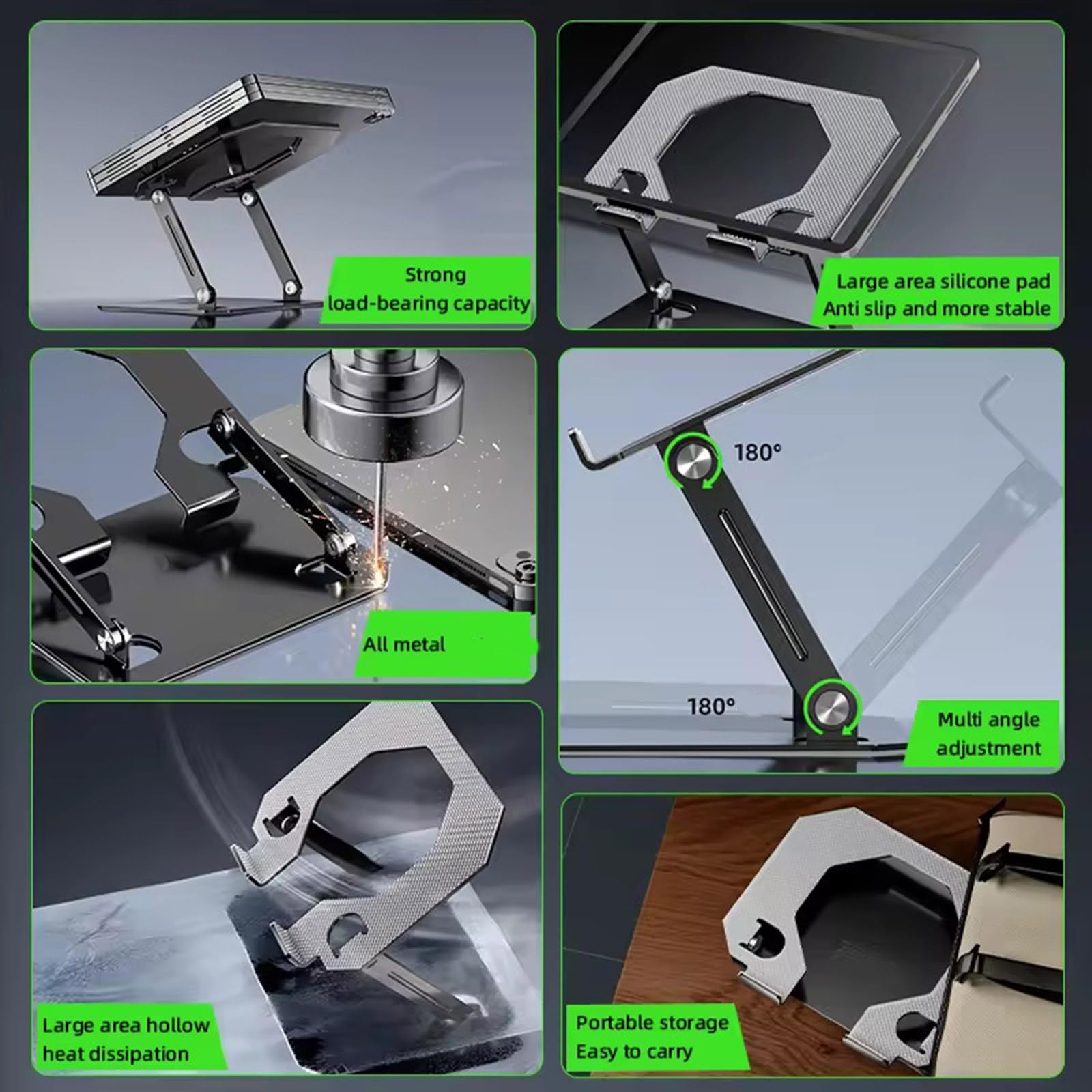 Doppelarmiger, großer Ausschnitt, kühlender Gaming Laptop Ständer, Verstellbarer Metall Tablet für 11-Zoll und 12-Zoll Geräte, Tablet Halterung